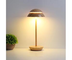 Elsegeod Portable Desk Lamp for Home/Office,3-Color Stepless Dimming Bedside Lamp，Cordless LED Touch Mushroom Table Lamp for Bedroom/Coffee/Restaurant/Living Room，Walnut Color