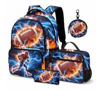 ELSGSK Football Backpack for Boys, American Football Backpacks Set with Lunch box, Pencil Case, Coin Purse, Blue&red, L, American Football Backpack for Boys Kids