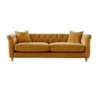 Elsie Plush Velvet Chesterfield Ochre Mustard 3 Seater Sofa Furnishings For Less UK Mustard 3 Seater