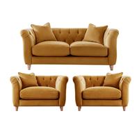 Elsie Plush Velvet Fabric Chesterfield Ochre Mustard 3 Piece Sofa Suite 2 1 1 Furnishings For Less UK Mustard One Size
