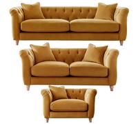 Elsie Plush Velvet Fabric Chesterfield Ochre Mustard 3 Piece Sofa Suite 3 2 1 Furnishings For Less UK Mustard One Size