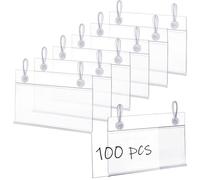 Elsjoy 100 Pack Plastic Wire Shelf Label Holders, 10 x 5.5cm Clear Price Tag Holder Sign & Ticket Holder with Double Snap Lock Closure, Reusable Basket Label Holders for Market, Retail Shop, Pantry