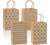 Elsjoy 100 Pack Small Kraft Paper Bags with Handles, 5 x 8 Brown Paper Gift Bags Kraft Party Favor Bags, Vintage Paper Goodie Bags for Wedding, Party Supplies, 4 Styles