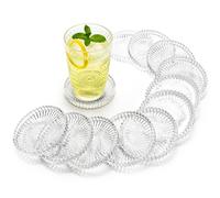 Elsjoy 12 Pack 4 Inch Glass Pillar Candle Holder Plate, Round Clear Glass Candle Tray Ribbed Pillar Candle Coaster, Modern Pillar Candle Dish Small Candle Stand for Wedding, Party, Table Centerpiece
