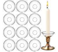 Elsjoy 12 Pack Glass Candle Bobeches, Candle Drip Protectors for Candlestick Holder, Round Clear Candles Wax Catcher for Wedding, Church, Home