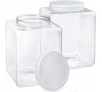 Elsjoy 2 Pack 1.3Gallon/ 5L Plastic Jars, Plastic Gallon Containers with Lids, Large Square Plastic Food Storage Jar for Kitchen, Dry Food, Snack