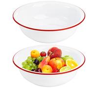 Elsjoy 2 Pack 28cm Enamel Bowl, 3 Quart Large Enamel Mixing Bowl White Enamelware with Red Rim, Vintage Enamel Soup Basin for Fruit, Salad, Pasta, Dinner