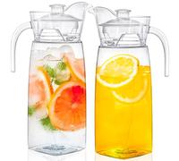 Elsjoy 2 Pack 42 Oz/1.3L Acrylic Pitcher With Lid and Spout, Clear Plastic Unbreakable Beverage Container for Fridge, Drink Pitcher for Iced Tea, Lemonade, Juice, Milk