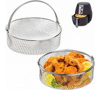 Elsjoy 2 Pack 8 Inch Stainless Steel Air Fryer Basket, Instant Pot, Oven, Steamer Replacement Accessory Mesh Basket with Handle