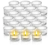 Elsjoy 24 Pack Clear Tea Light Candle Holder, 5 cm × 3.5 cm Small Glass Votive Candle Holders Mini Ribbed Tealight Holder for Wedding, Birthday, Festival, Table Centerpiece