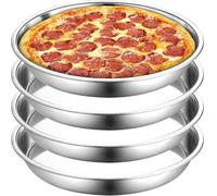 Elsjoy 4 Pack 33cm Stainless Steel Pizza Pan, Deep Round Baking Pan Large Pizza Baking Tray, Heavy-Duty Pizza Dish Non-Stick Baking Sheet for Oven, Dishwasher Safe