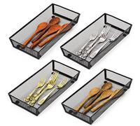 Elsjoy 4 Pack Metal Drawer Organizer, 12 Inch Mesh Flatware Organizers Kitchen Utensil Desk Drawer Organizers, Silverware Drawer Organizer Cutlery Tray for Spoon, Knife, Fork