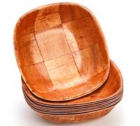 Elsjoy 8 Pack 8 Inch Wooden Woven Salad Bowl, Reusable Square Serving Bowl Woven Wood Mixing Bowl Set, Unbreakable Snack Bowls for Salad, Fruits, Snacks