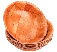 Elsjoy 8 Pack Wooden Woven Salad Bowl, 8 Inch Stackable Round Wood Serving Bowl, Rustic Mixing Bowl for Salad, Fruits, Vegetables, Natural Birch Wood