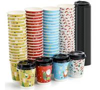 Elsjoy 80 Pack 12 Oz/350 Ml Christmas Coffee Cups with 100 Pcs Lids, 4 Styles Disposable Christmas Paper Party Cups, Party Supplies for Coffee, Tea, Hot Chocolate, Cocoa