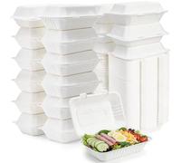 Elsjoy 90 Pack Disposable Clamshell To Go Containers, 9"x 6" Single Compartment Take Out Food Containers, Compostable Hinged Container Takeaway Lunch Box for Restaurant, Party, Microwave Safe