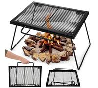 Elsjoy Folding Campfire Grill Grate with Carrying Handle, Portable Camping Grill Over Fire Mesh Grate, Heavy Duty Steel Grate for Outdoor Cooking, Picnic, BBQ