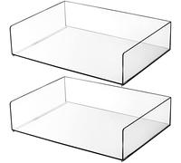Elsjoy Set of 2 Acrylic Letter Tray, 2-Tier Stackable Paper Tray Clear Desktop File Organizer for Documents, Books, Magazine, Office, School