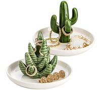 Elsjoy Set of 2 Aloe and Cactus Ring Holder Dish, Ceramic Jewelry Dish Bracelet Earrings Necklace Organizer, Decorative Trinket Dish for Wedding, Birthday Gifts, Home Decor