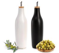 Elsjoy Set of 2 Ceramic Oil Bottle, 16 oz Ceramic Olive Oil Dispenser Set Olive Oil Container Pourer with Spout, Black & White