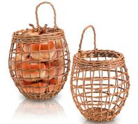 Elsjoy Set of 2 Hanging Onion Basket, Wall Mount Small Wicker Baskets for Food Storage, Woven Rattan Basket for Kitchen, Pantry, Home Decor
