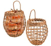 Elsjoy Set of 2 Hanging Wicker Baskets, Wall Mount Rattan Storage for Kitchen, Pantry for Onion, Garlic, Potato
