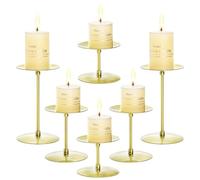 Elsjoy Set of 6 Gold Pillar Candle Holders, Metal Pillar Candle Stand Modern Candle Holders, Fireplace Candelabras Set for Home Decor, Table Centerpiece, Wedding, 3 Sizes
