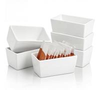 Elsjoy Set of 6 White Ceramic Sugar Packet Holders, 5 oz Porcelain Sweetener Packet Organizer, Sugar Bag Caddy Tea Packet Bowl for Countertop, Coffee Bar