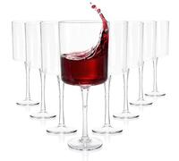 Elsjoy Set of 8 Acrylic Square Wine Glass, 14 oz Unbreakable Red Wine & White Wine Glasses with Long Stem Reusable Cylinder Red Wine Goblet, Shatterproof Wine Stemware for Party, Dinner, Wedding