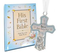 elskandi Baby Boy First Bible and Catholic Baptism Crib Cross Set Blue