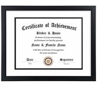 ELSKER&HOME 11x14 Diploma Frame, 8.5x11 Certificate&Document with Mat or 11x14 Inch Without Mat, Black Frames, Display Degree or Award Frames (Double Mat, White with Black Rim, 1 Pack)