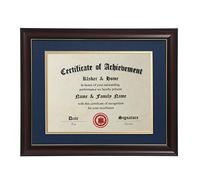 ELSKER&HOME 8.5x11 Diploma Frames with Mat,Classic Cherry Wood,8.5x11 Inch With Mat or 11x14 Inch Without Mat - For Document/Certificate Frame(Double Mat, Matte Blue with Gold Rim)