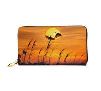ELSMZXZD Cute Flamingo Sunset Leather Wallet Long Zip Purse Card Phone Holder Case Clutch for Women & Men - Pu Leather Ladies Wallet Purses for Everyday Travel Work Business