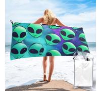 ELSMZXZD Cute Green Aliens Extra Large Microfibre Beach Towels For Adults – Lightweight, Quick Dry, Super Absorbent, Sand Free, Travel Towel For Pool, Gym, Swimming, Camping