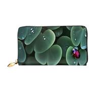 ELSMZXZD Cute Sitting Green Three Leaf Insect Leather Wallet Long Zip Purse Card Phone Holder Case Clutch for Women & Men - Pu Leather Ladies Wallet Purses for Everyday Travel Work Business