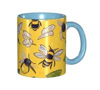 ELSMZXZD Yellow Lemon and Bee Two Tone Color Ceramic Mugs – 11oz Coffee Mug & Tea Drinking Cup for Hot Or Cold Drinks – Double Color Porcelain Mug for Home, Office, and Kitchen