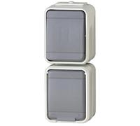 Elso 448629 Universal Switch/Socket Vertical 10/16A AquaTop Plug-In Terminal, Protective Contact Socket, Surface-Mounted 2-Way, IP44 Light/Basalt Grey