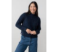 Elspeth Cable Knit Boxy Fit High neck Jumper with Pointelle detailing Lily & Me Navy 14