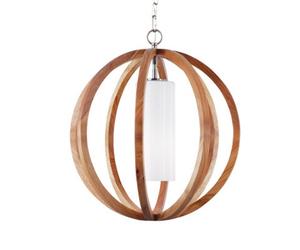 Elstead Allier 1 Light Small Spherical Cage Ceiling Pendant Brushed Steel, Light Wood, E27