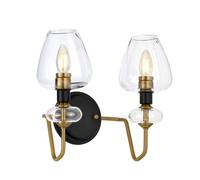 Elstead Armand 2 Light Wall Light, Aged Brass, Glass Shades