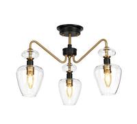 Elstead Armand 3 Light Semi Flush, Aged Brass, Glass Shade