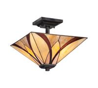 Elstead Lighting Elstead Quoizel Asheville 2 Light Semi Flush Ceiling Fitting In Valiant Bronze Finish And Tiffany Glass Shade