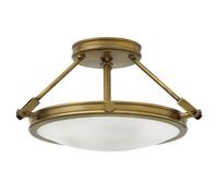 Elstead Lighting Elstead Hinkley Collier 3 Light Semi Flush Ceiling Fitting In Herritage Brass Finish With Opal Glass Shade