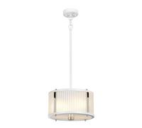 Elstead Corona Cylindrical 2 Light Pendant, White Polished Nickel, Frosted Glass