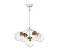 Elstead Cosmos Glass 5 Arm Ceiling Pendant Light - Cream & Aged Brass