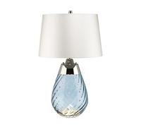 Elstead Lena 2 Light Small Blue Table Lamp With Off-White Shade, Blue-Tinted Glass , Off-White Shade, E27