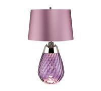 Elstead Lena 2 Light Small Plum Table Lamp, Plum-Tinted Glass , Heather Shade, E27