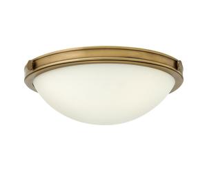 Elstead Lighting Elstead Hinkley Collier 2 Light Small Flush Ceiling Fitting In Herritage Brass Finish With Opal Glass Shade