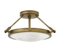 Elstead Lighting Elstead Hinkley Collier 3 Light Semi Flush Ceiling Fitting In Herritage Brass Finish With Opal Glass Shade