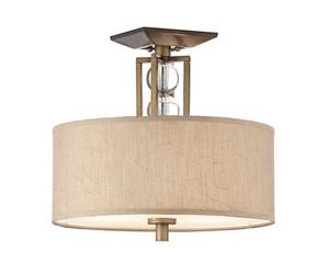 Elstead Lighting Elstead Kichler Celestial 3 Light Semi Flush Ceiling Fitting In Cambridge Bronze Finish With Fabric And Glass Shade